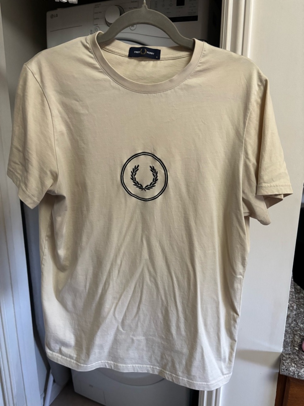 Fred Perry Cream Short-Sleeve T-Shirt with Black Laurel Logo